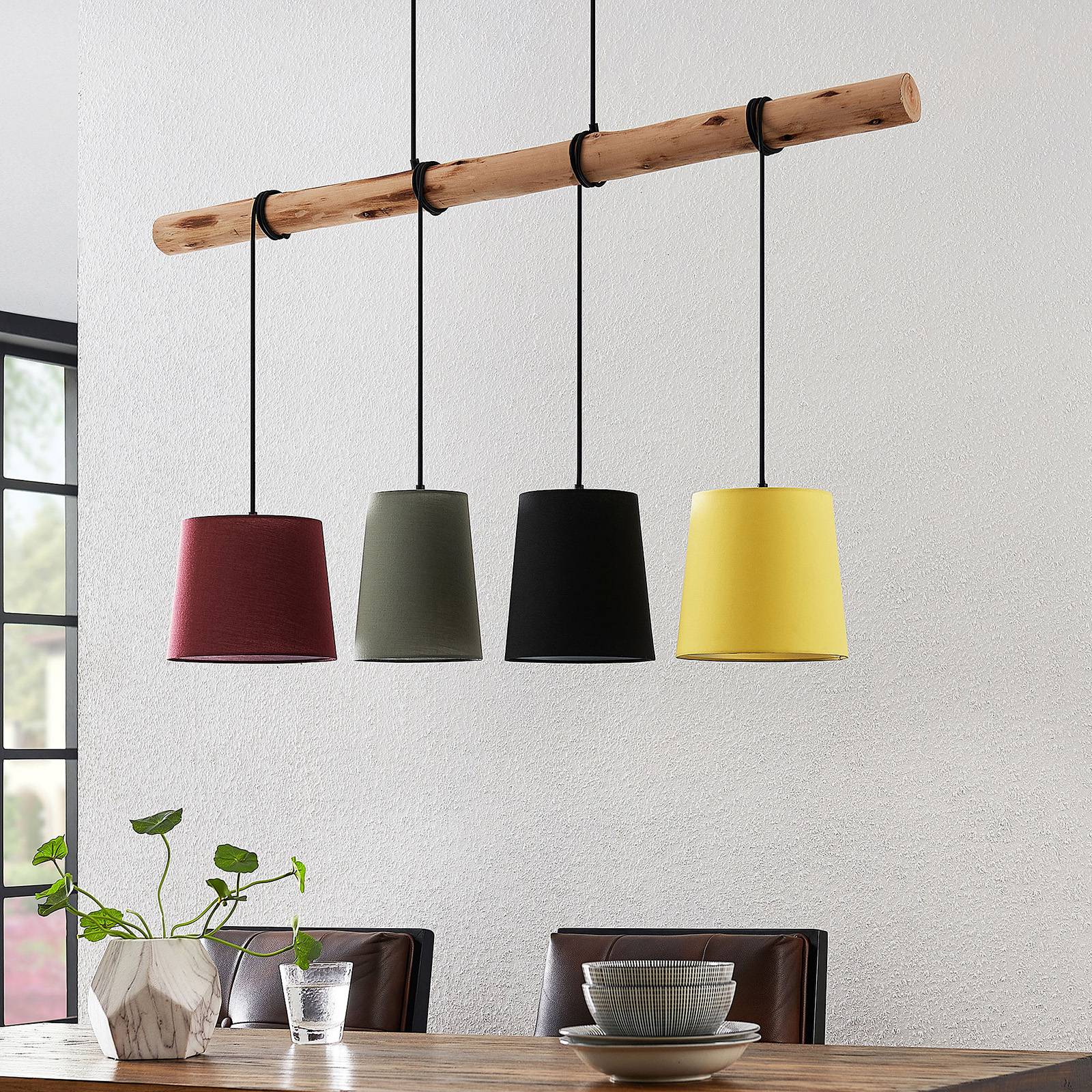 Hängelampe Moskau Lindby, dimmbar, Holz hell, für Wohn- / Esszimmer, Holz, Modern, Pendelleuchte