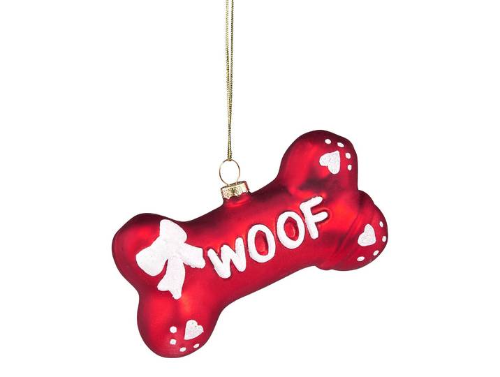 Baumanhänger WOOF Knochen 10 x 3 x 6cm Rot/Rot