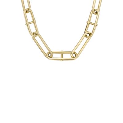 Edelstahlkette FOSSIL "Schmuck Geschenk Edelstahl Halskette HERITAGE", gold (gelbgoldfarben), Halsketten, Damen, Edelstahl, L: 43 B: 8,5mm, Edelstahlkette, B:8,5mm