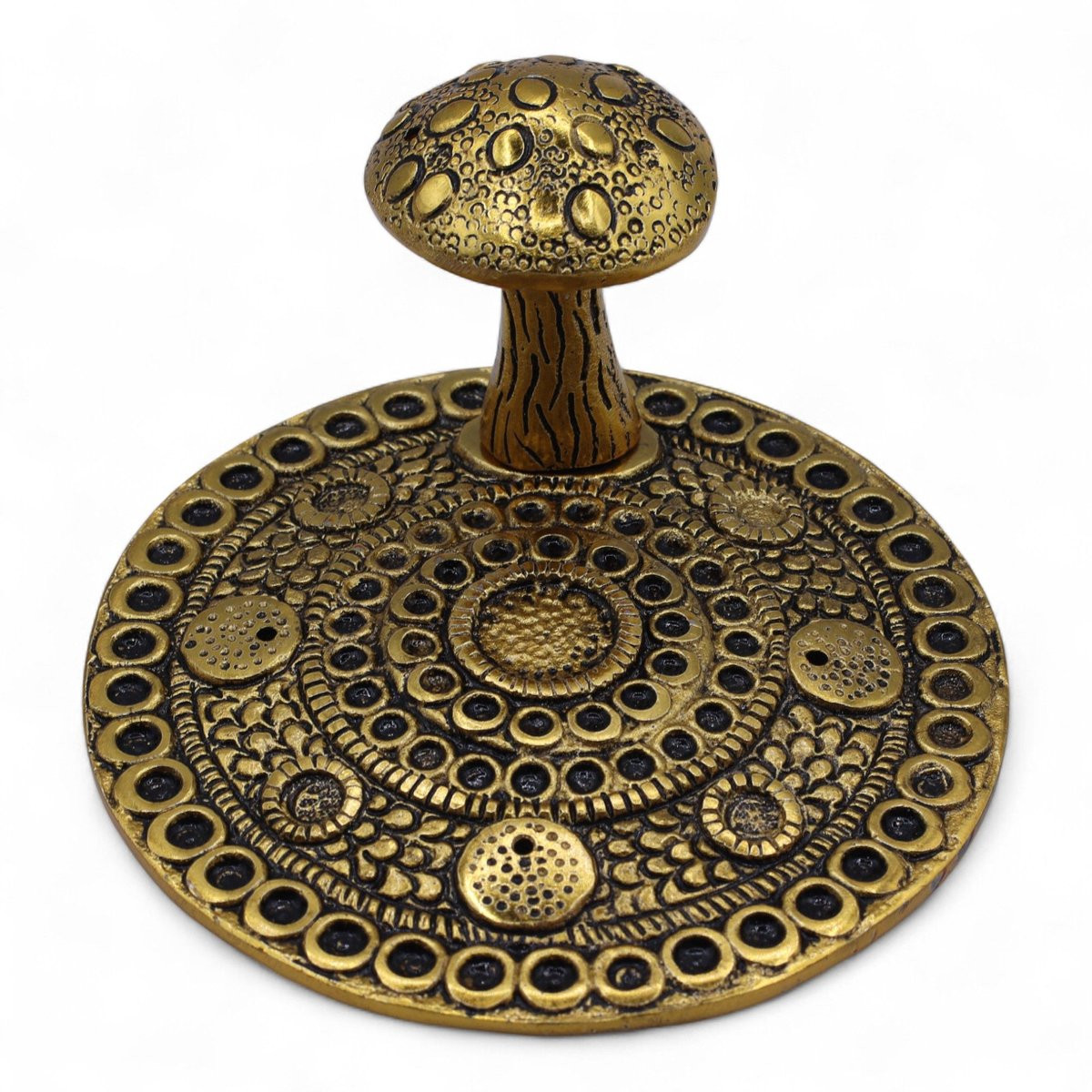 Ancient Wisdom Mushroom Plate Incense Holder met Messing Effect