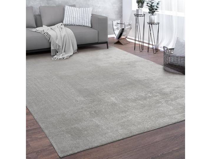 Paco Home Teppich Wohnzimmer Kurzflor Weich rutschfest Modern Einfarbiges Muster Silber, Grösse:140x200 cm