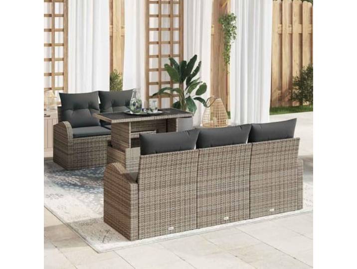 LPERTGFHU Gartensofa-Set, Modular, Poly-Rattan & Stahl, 6-TLG, Grau Wetterfeste Kissen, Inklusive Couchtisch, Flexibel anpassbar, Modernes Design