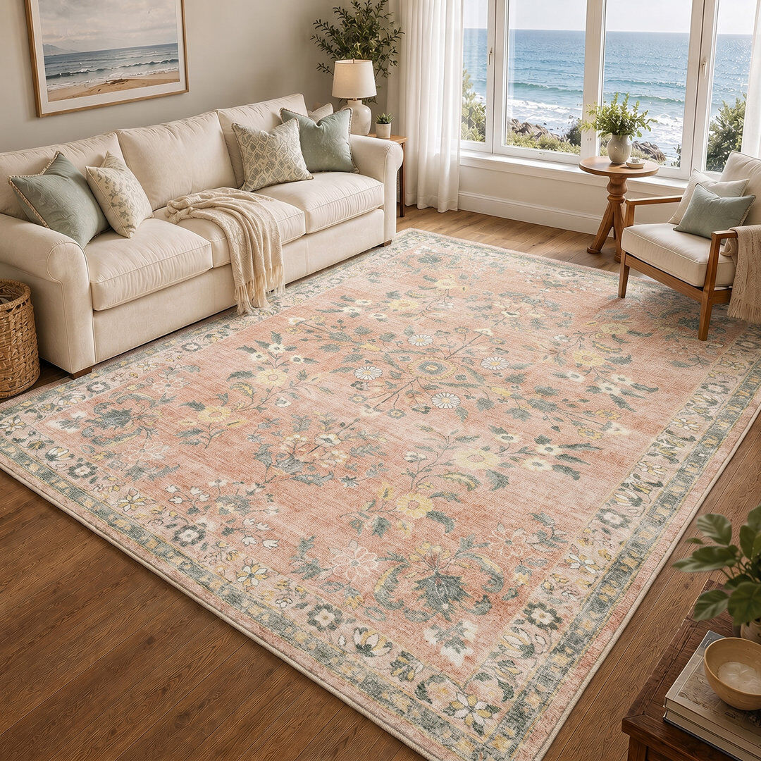 Livabliss Erin Floral Pink Area Rug Cream;Gray Rectangle 200 x 275 cm