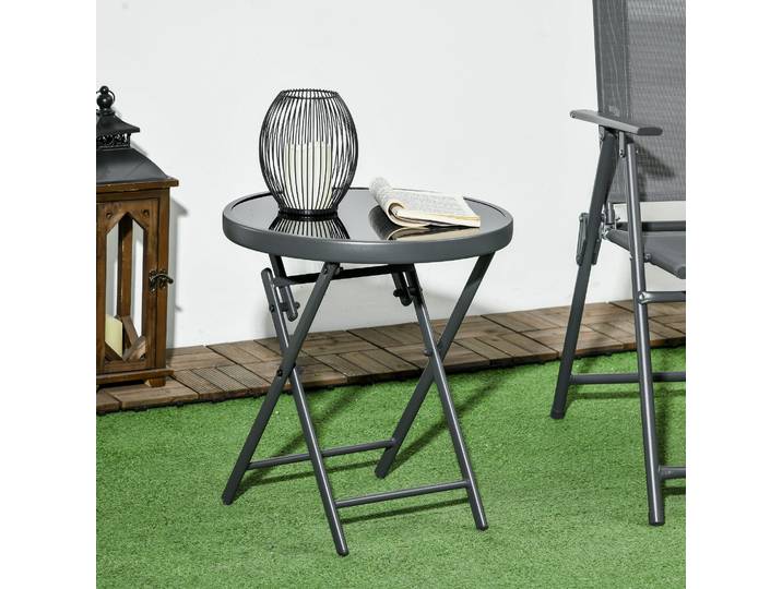Outsunny Table Basse Pliante Ronde Verre Trempé Ø45cm Noir
