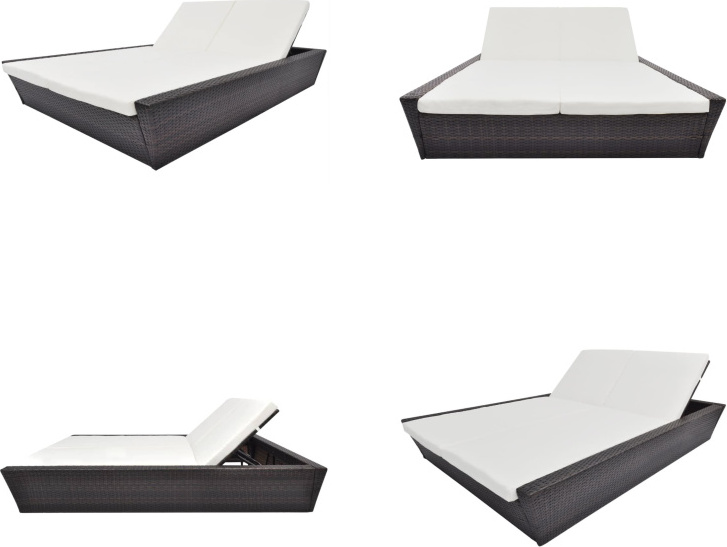vidaXL Outdoor Lounge Bett mit Polster Poly Rattan Braun - Outdoor-Tagesliege - Outdoor-Tagesliegen - Outdoor-Lounge - Outdoor-Lounges