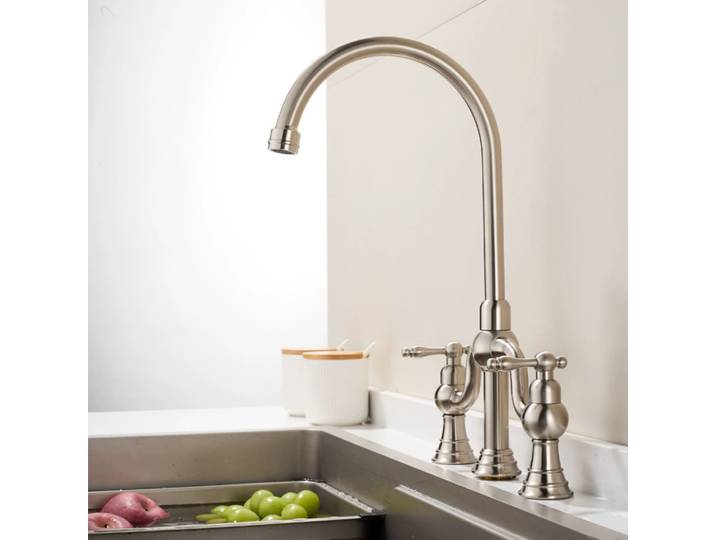 Robinet de cuisine Antique, pomme de douche à main, robinet de remplissage de Pot monté sur le pont, or brossé, Nickel chaud et froid, robinet d'évier, bec en laiton
