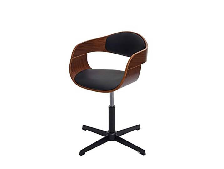 Mendler Esszimmerstuhl HWC-H46 - Walnuss-Optik, Kunstleder schwarz Küchenstuhl, höhenverstellbar Drehmechanismus, Bugholz, FSC®