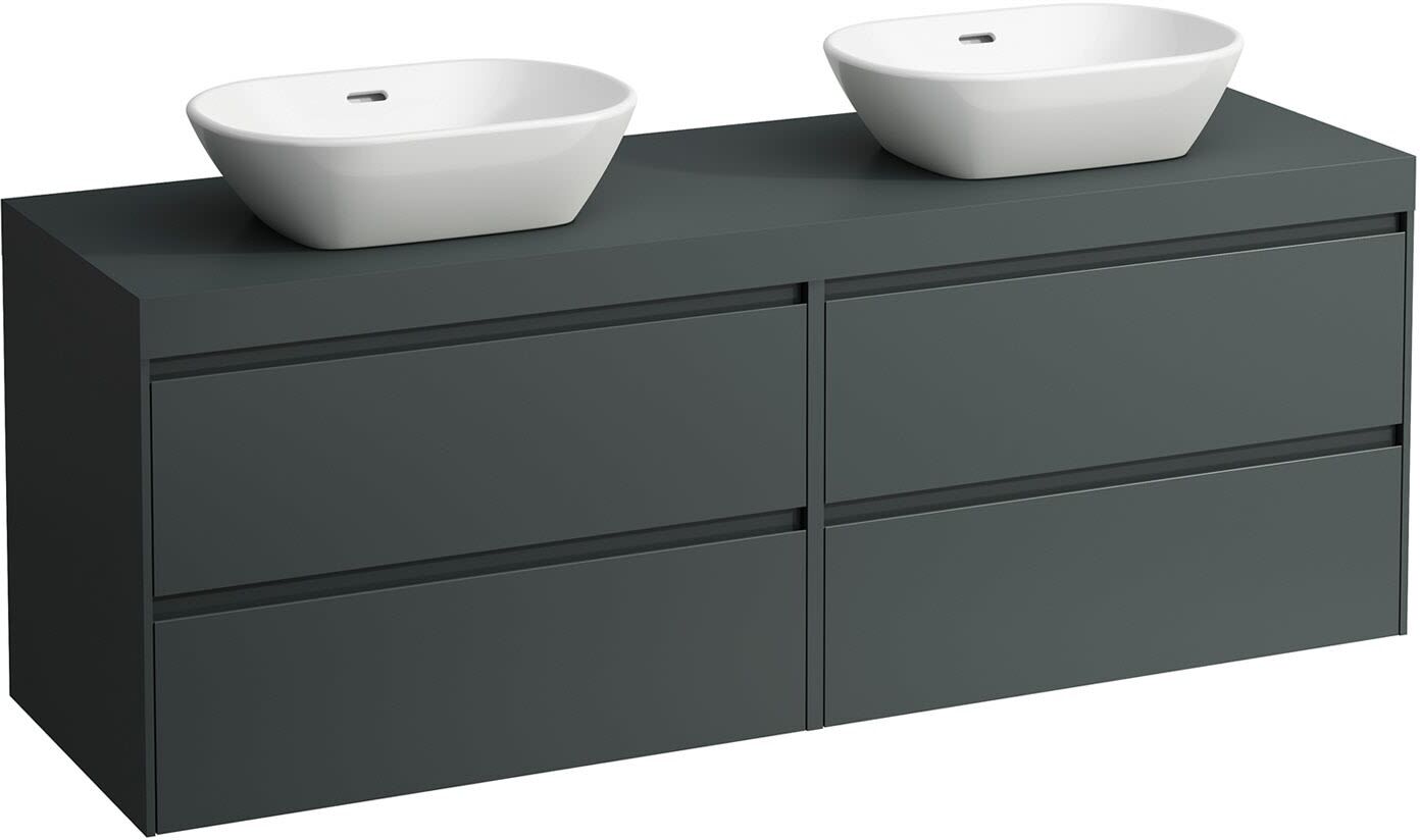 LAUFEN LANI Waschtischplatte mit Ausschnitt rechts und links mit Unterschrank 160 cm mit großern Schubladen rechts und links