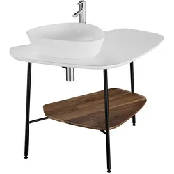 VitrA Plural Konsole, 1032 mm Ausschnitt links, wandgebunden, Eiche Dunkel Edelweiß, Sanitärkeramik, Metall Schwarz Matt