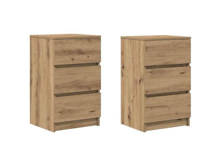 Table de chevet 3 tiroirs - GKO - Chêne artisanal - 39x35x65 cm - Lot de 2 - 3 tiroirs - Capacité totale 60 kg