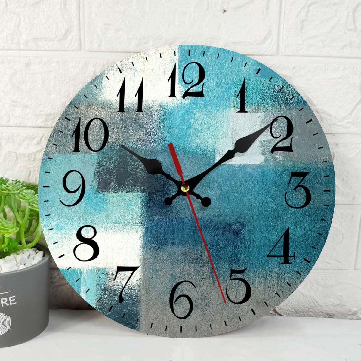 Omgoods Turquoise Houten Wandklok - Analoge Stille Quartz Wandklok voor Thuis en Kantoor