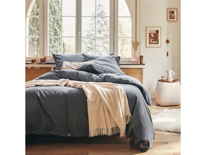 Parure unie en flanelle de coton gris anthracite 240x220