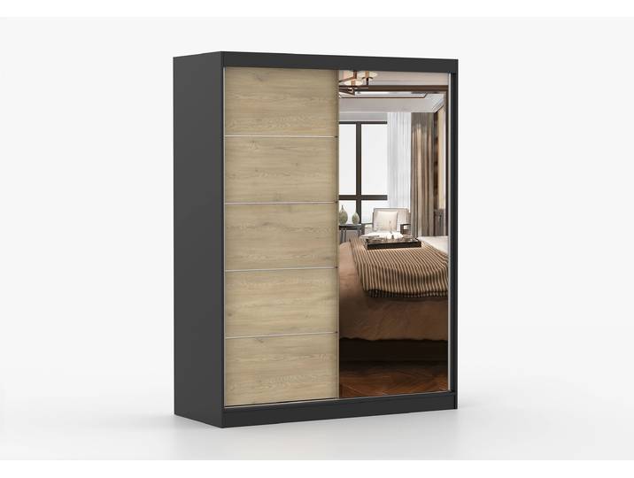 Schwebetürenschrank VISTA 05 Cremona 150 cm Schwarz Cremona + Spiegel