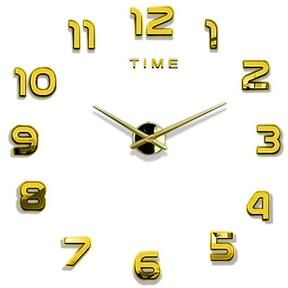 Inspire Select Modern 3D DIY Acrylic Mirror Wall Clock Large Frameless Quartz Decorative Wall Clock 023 Gold 3d Diameter 39.4 51.2 In