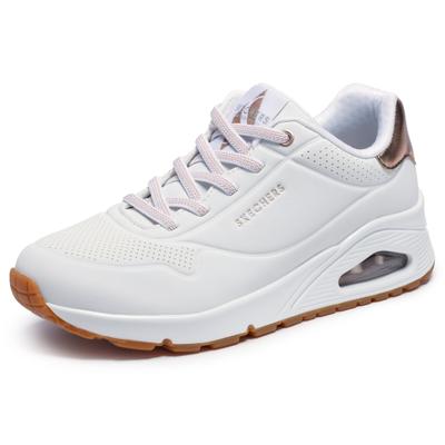 Slip-On Sneaker SKECHERS "UNO SHIMMER AWAY", Damen, Gr. 35, Textil, weiß, Lederimitat, Schuhe Sneaker, Slipper, Freizeitschuh, Plateausneaker mit modischem Keilabsatz, Topseller