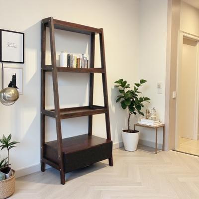 ZWYO HOSIMU "68""H Ladder Shelf - Acacia Solid Wood & MDF, Ladder Style Display Shelf with Adjustable Configurations for Work-Study Areas"