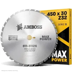 1x HM Kreissägeblatt - 450 x 4/3.0 x 30 Z32 FWF | Amboss HM Hand- / Tischkreissägeblätter Bau-Spezial FWF/TZ