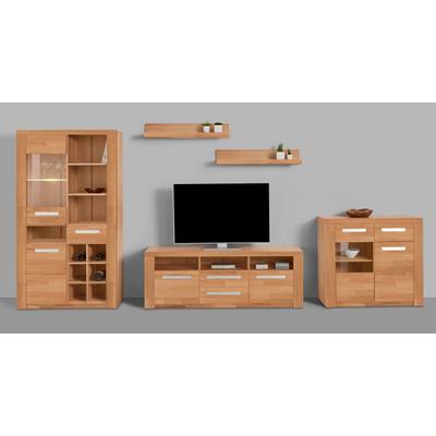 Wohnwand OTTO HOME "Kolding", beige (kernbuche teilmassiv), Holzwerkstoff Kernbuchefarben (Korpus)/ Massivholz Kernbuche (Front), Holz teilmassiv, Kastenmöbel-Sets, Wohnwand, teilmassives Holz