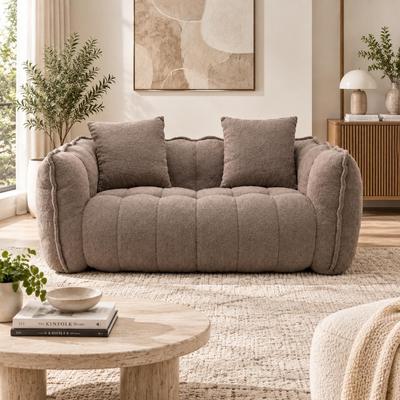 "Homy Casa 66"" Oversized Chenille Bean Bag Loveseat, High-Density Foam Lounge Sofa with Pillow, No Assembly"
