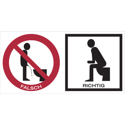 WC-Schild, Falsch - Richtig, 70 x 140 mm - 140x70 mm Folie selbstklebend