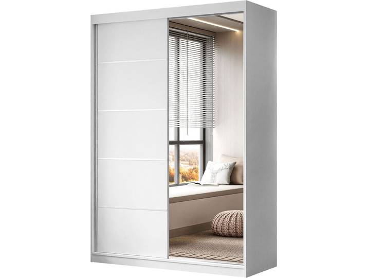 Kleiderschrank CAMARO II PLUS 150 cm mit Spiegel Schiebetürenschrank Weiß