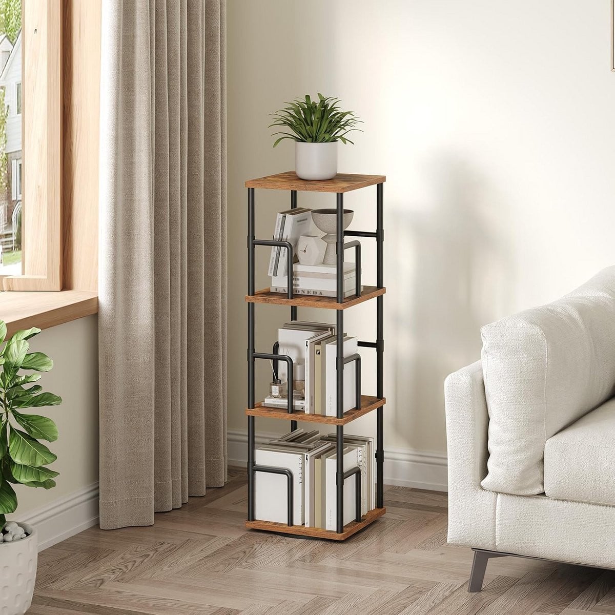 Draaibare Boekenplank met 4 Niveaus voor Hoek- of Wandopstelling