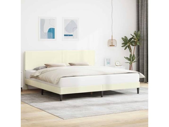SKTQYQO Bettgestell, cremefarben, 180 x 200 cm, Corduroy Fester Lattenrost, robustes Sperrholz, schmale Beine, modernes Design