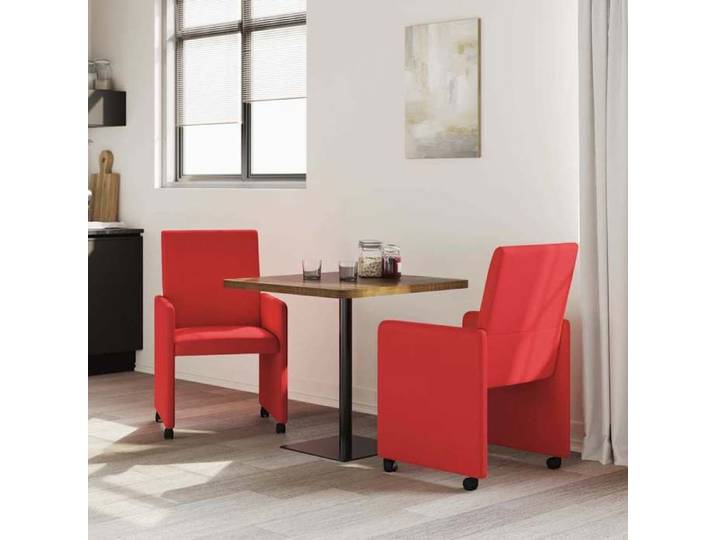 Chaises de salle à manger avec roulettes - CLARENCE - 2 pièces - Rouge - Faux cuir - 57x66x94 cm - Ergonomique