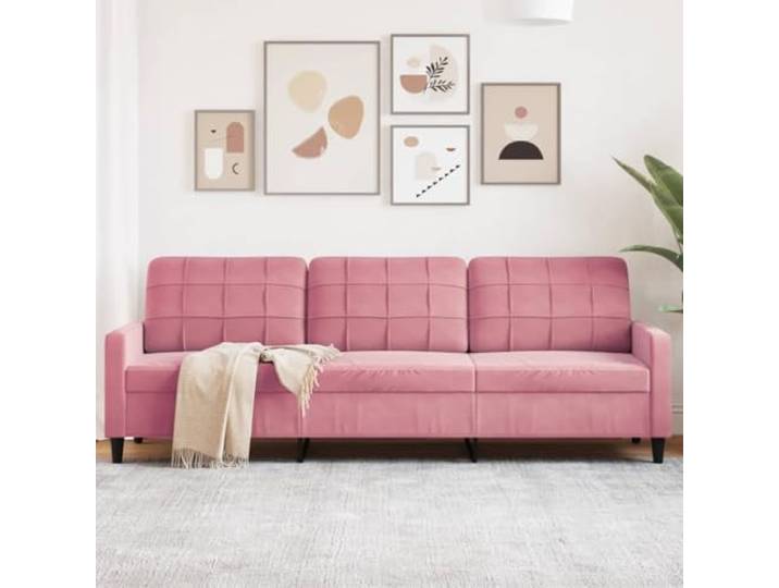 HEFZGDB 3-Sitzer-Sofa Rosa 210 cm Samt Stoffbezug Metallgestell Wohnzimmer Möbel Komfortables Polstermöbel Modernes Design Sitzgruppe Entspannung