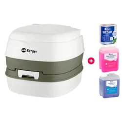 Berger Nolira Comfort Mobil WC Starter-Set mit Campingtoilette, Toilettenpapier und Sanitärflüssigkeiten