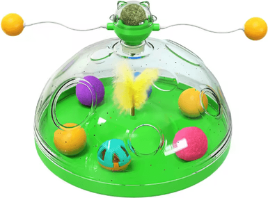 Inspire Picks Interactive Cat Puzzle Toy Spinning Track Balls & Feather Teaser Brain Game For Kittens green