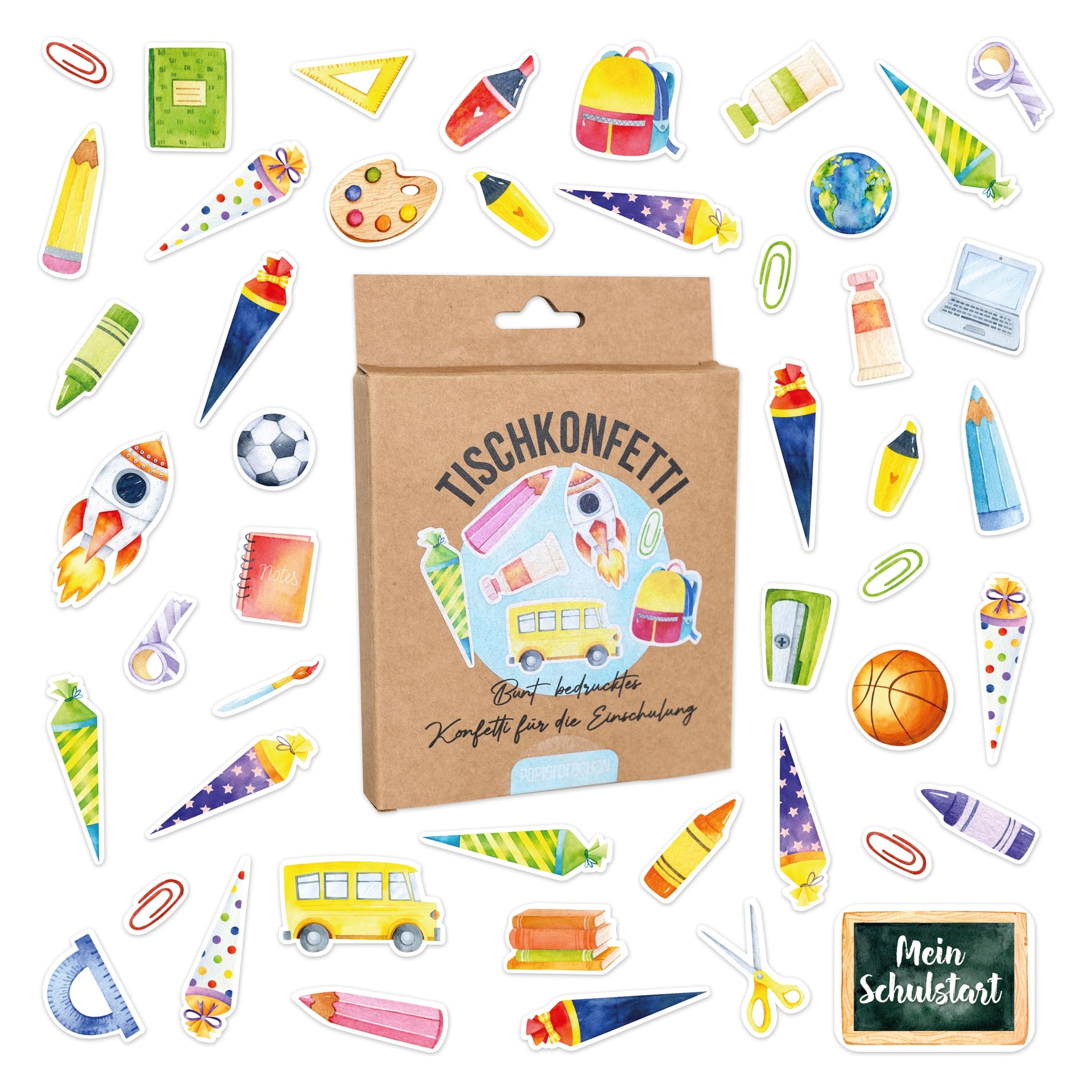 Papierdrachen Tischkonfetti Schule Aquarell - Set 1 (200 Stk.) (B270-018-001)