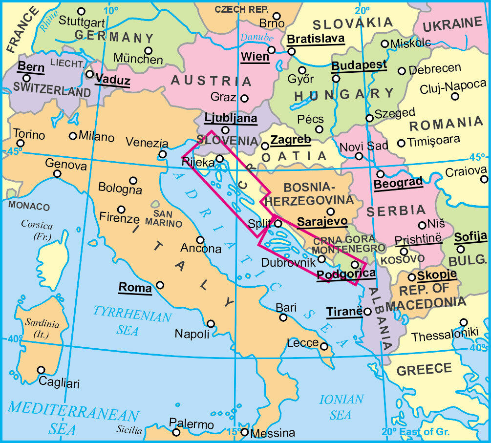 Carte routière - Dalmatie & Istrie (Croatie, Monténégro, Slovénie)   Gizi Map