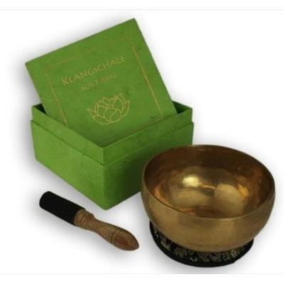 Klangschale in grüner Geschenkbox M mit Lotus-Box und Zubehör