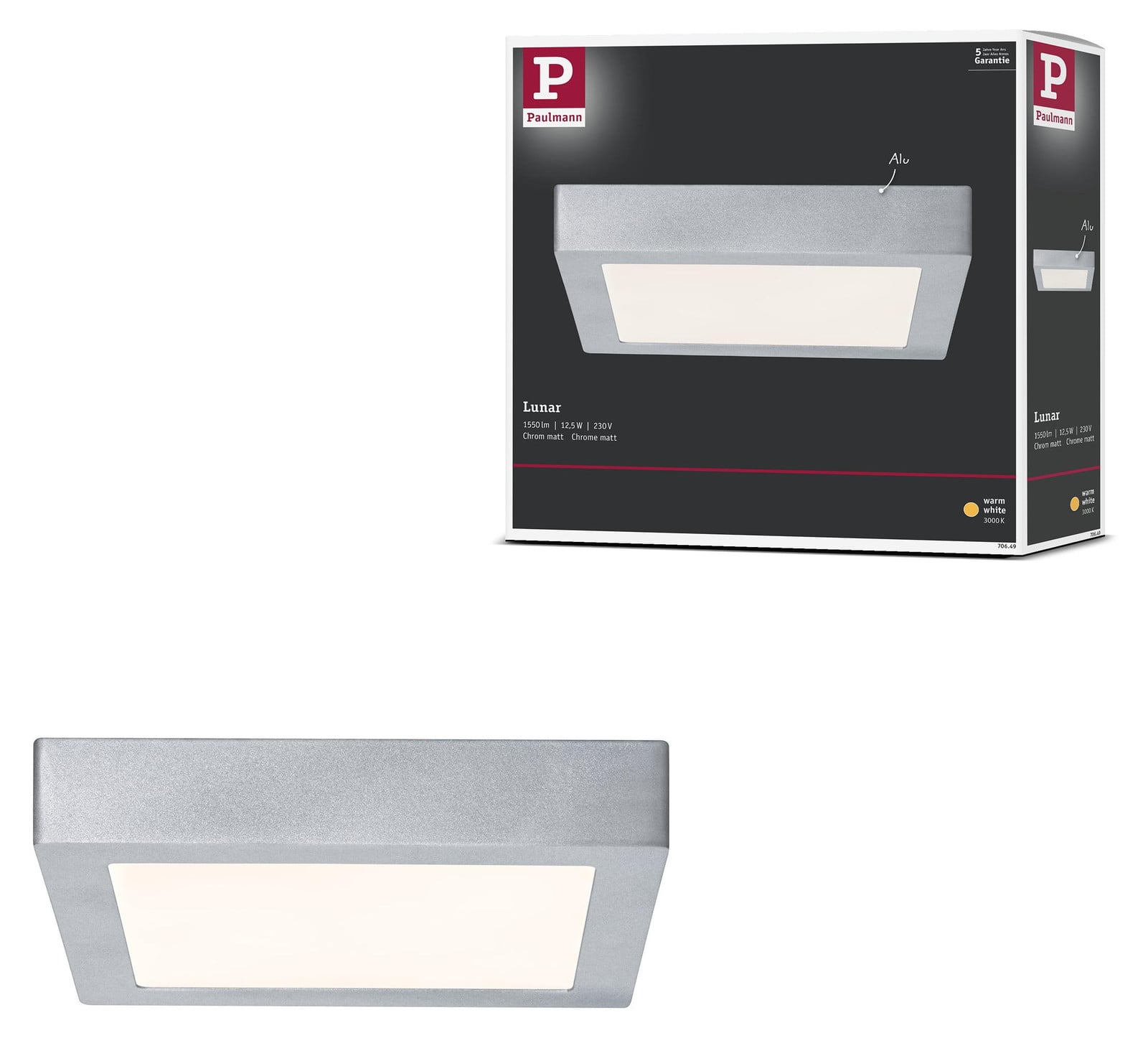Paulmann LED-plafondpaneel Lunar grijs/chroom