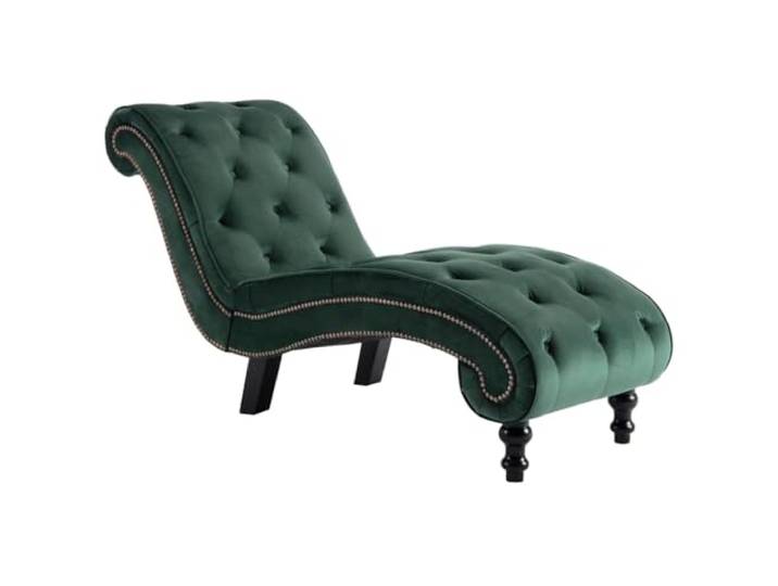 Chaiselongue Grün mit Samt gepolstert mit Steppung Ergonomische Form, dicke Polsterung, bis 110 kg, elegante Steppung, Samt-Polsterung