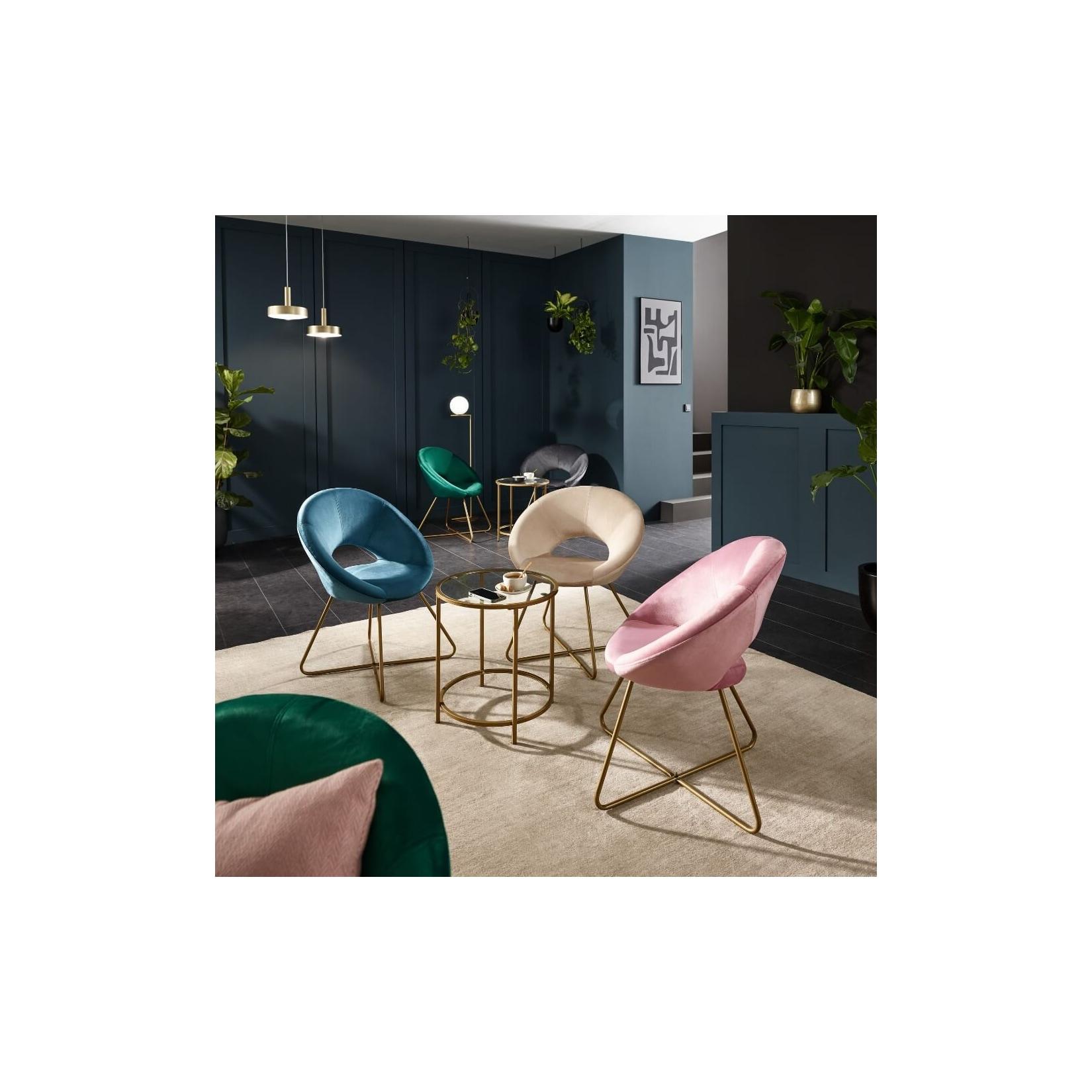 HOME DELUXE Samtstuhl mit Beistelltisch SELESA - Beige