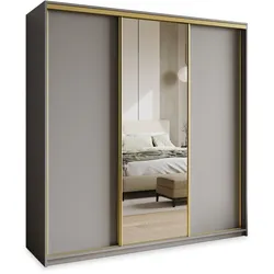 SCHWEBETÜRENSCHRANK TAVI 200/205/60 cm 3-türig mit Spiegel Graphitfarben