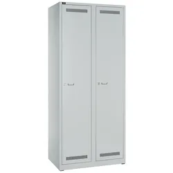 BISLEY Garderobenschrank Light abschließbar mit Belüftungslöchern, Hutboden, Handtuchhalter, Kleiderstange & 3 Haken - Spind mit Schloss in lichtgrau