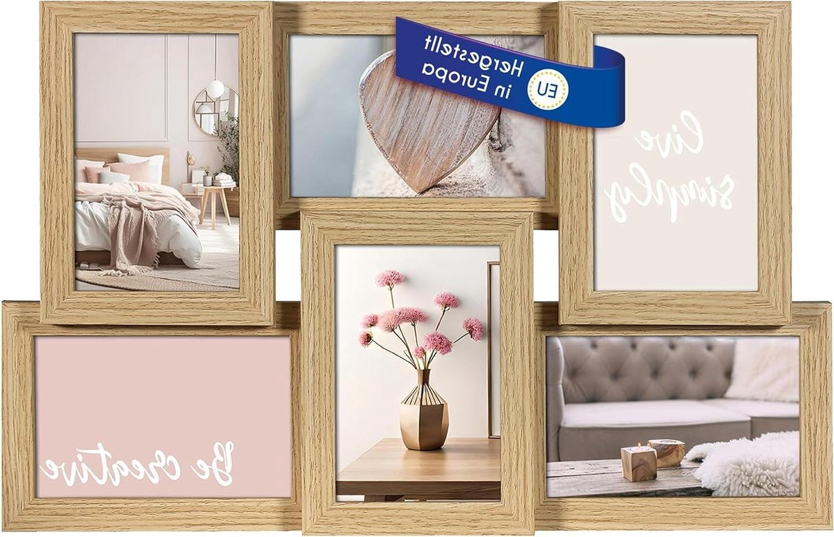 Fotolijst Collage Hout Naturel - Collage Frame voor Zes Foto's van 10x15 cm