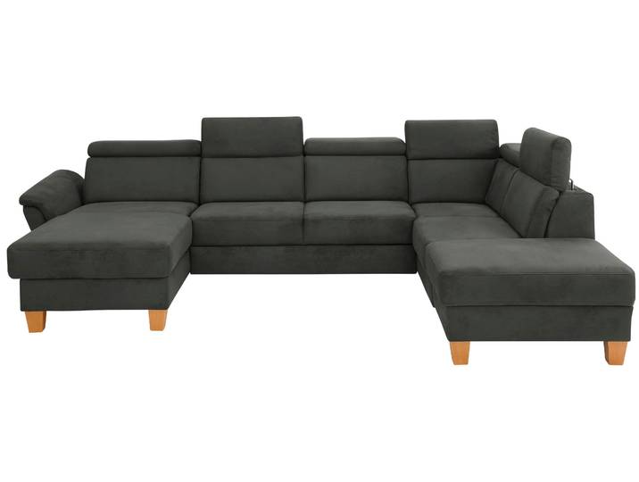Wohnlandschaft, Luxus-Microfaser Vintage, Anthrazit, 322×217 cm, Ottomane Rechts, Kopfteilverstellung, Klassisch, Home Affaire