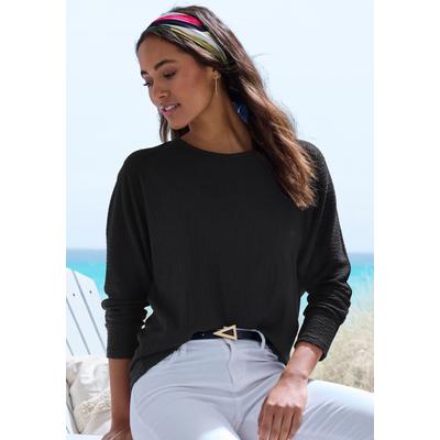 Langarmshirt VIVANCE "in modischer Struktur-Optik", Damen, Gr. 32/34, schwarz, Strick, Obermaterial: 55% Polyester (REPREVE), 42% Viskose, 3% Elasthan, Strukturmuster, figurumspielend, Rundhals, Shirts Langarmshirt, aus pflegeleichter Strickqualität...