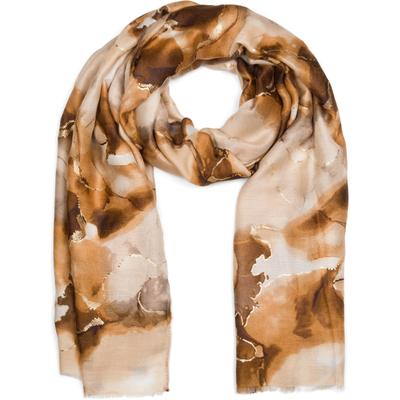Schal STYLEBREAKER "Schal Marmor Muster Metallic Details", Damen, beige (beige, braun), Obermaterial: 100% Viskose CV., Modisch, Modetücher Schal