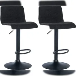 Décoshop26 - Set aus 2 schlichten Barhockern mit schwarzen Stofffußstützen und schwarzen Metallbeinen 10_0004054