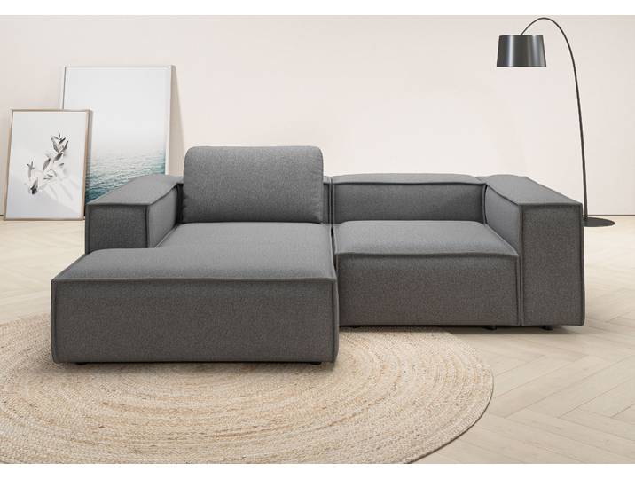 Ecksofa HOME AFFAIRE Watertown, kompakte L-Form, Japandi Design, 246 cm Breite , grau, B:246cm H:68cm T:171cm, 100% Polyester, Sofas, Ecksofa, modernes Ecksofa mit Flachgewebe MONO, platzsparend & bequem