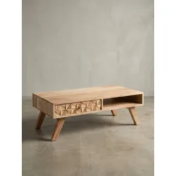 Couchtisch Akazie Massivholz mit Schublade 95x35x50cm Landhaus Braun