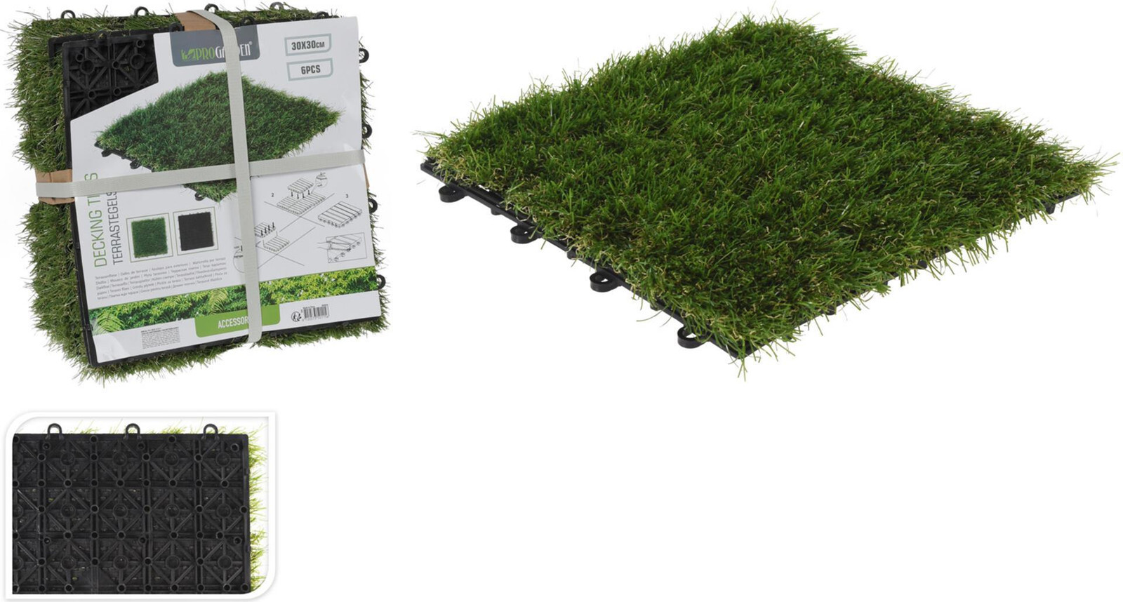 ProGarden Terrasstenen van kunstgras - Set van 6 stuks - 30 x 30 cm