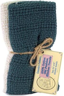 "Country Cottons, Old Fashion 100% Cotton Made in The USA Highly Absorbent Kitchen Towels - Set of 2-24""x15"" Various Colors"
