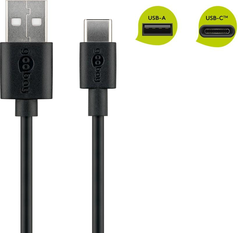 Goobay USB-C oplaad- en synchronisatiekabel, zwart, 0,5 meter
