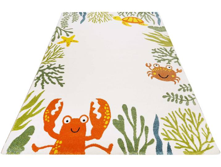 Kinderteppich ESPRIT Waterworld ESP-21073 , beige, B:160cm H:13mm L:225cm, Polypropylen (PP), Teppiche, Kinderteppich, buntes Strandmotiv, Kurzflor, Krabbe & co.